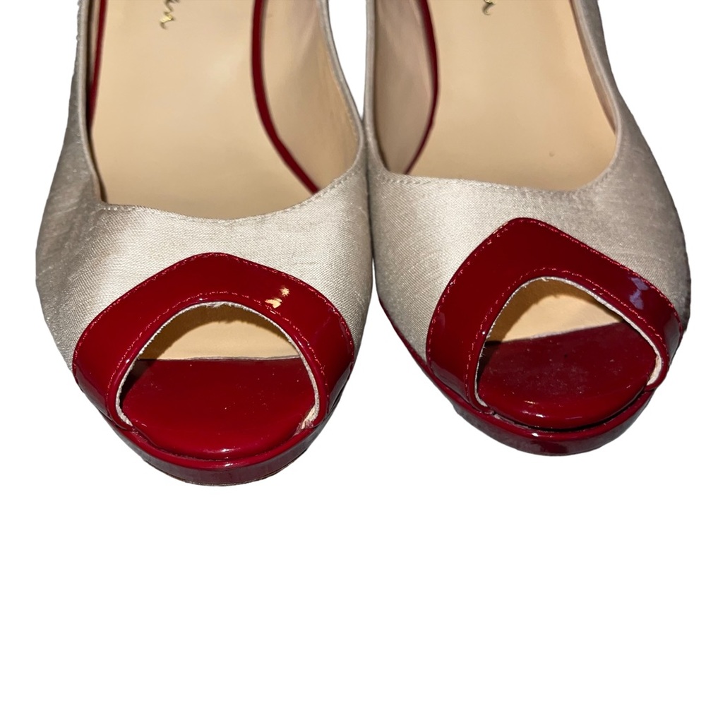 Cole Haan Nami Air Open Toe Pumps Women’s Size 7B Red And Beige 3.5” Heel EUC - Picture 6 of 10